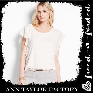 Ann Taylor Flutter Sleeve Blouse Top Winter White